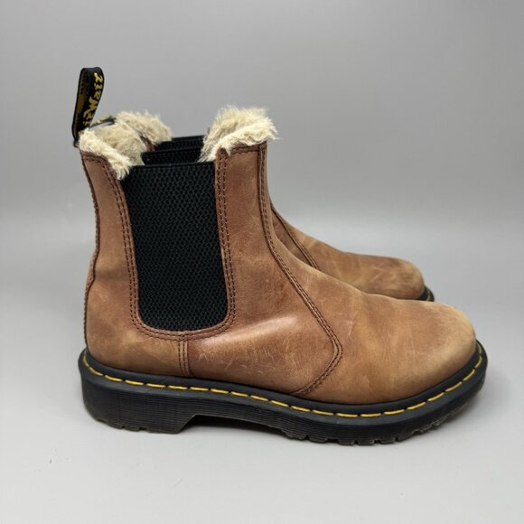Dr. Martens 2976 Leonore Women's Boot Brown Leather 7 Faux Fur Lined Slip On - Picture 1 of 8